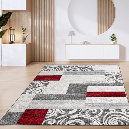 Paco Home Teppich Wohnzimmer Kurzflor Marokkanische Kreis Und Bordüren Muster Modern, Grösse:120x170 cm, Farbe:Rot von Paco Home