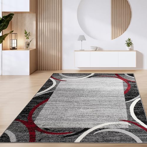 Paco Home Teppich Wohnzimmer Kurzflor Marokkanische Kreis Und Bordüren Muster Modern, Grösse:160x220 cm, Farbe:Rot 3 von Paco Home