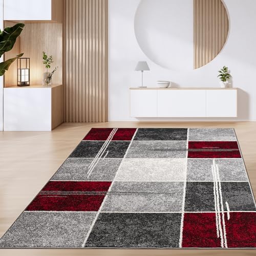 Paco Home Teppich Wohnzimmer Kurzflor Marokkanische Kreis Und Bordüren Muster Modern, Grösse:200x280 cm, Farbe:Rot 2 von Paco Home