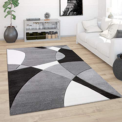 Paco Home Teppich Wohnzimmer Kurzflor Schlafzimmer Modern 3D Optik Geometrisches Muster Konturenschnitt, Grösse:80x300 cm, Farbe:Schwarz Weiß von Paco Home