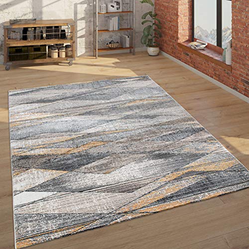 Paco Home Teppich Wohnzimmer Kurzflor Modern Mit Geometrischem Muster Grau Braun Gelb, Grösse:120x170 cm von Paco Home