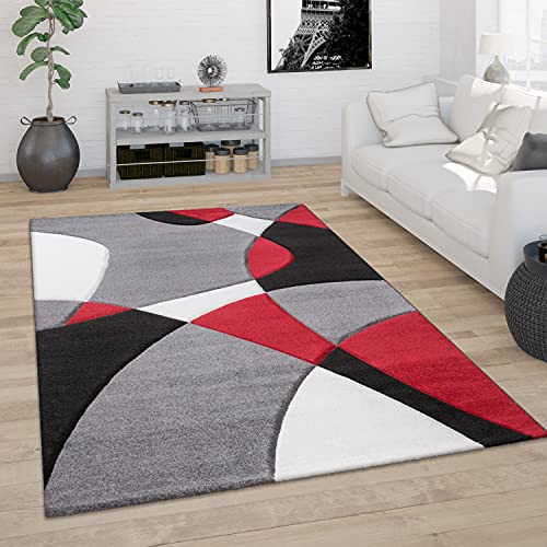 Paco Home Teppich Wohnzimmer Kurzflor Schlafzimmer Modern 3D Optik Geometrisches Muster Konturenschnitt, Grösse:200x290 cm, Farbe:Rot von Paco Home