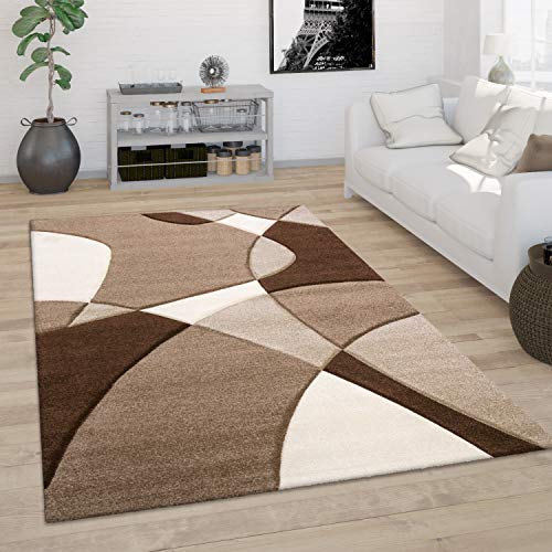 Paco Home Teppich Wohnzimmer Kurzflor Schlafzimmer Modern 3D Optik Geometrisches Muster Konturenschnitt, Grösse:80x150 cm, Farbe:Braun von Paco Home