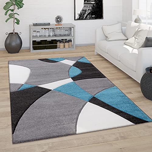 Paco Home Teppich Wohnzimmer Kurzflor Schlafzimmer Modern 3D Optik Geometrisches Muster Konturenschnitt, Grösse:80x150 cm, Farbe:Türkis von Paco Home
