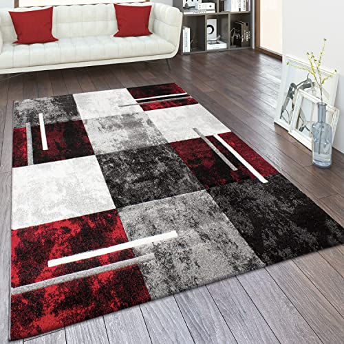 Paco Home Teppich Wohnzimmer Kurzflor Schlafzimmer Moderne Vintage Optik Geometrisches Muster Kariert 3D Effekt Konturenschnitt, Grösse:80x300 cm, Farbe:Grau-Rot Paco Home Teppich Wohnzimmer Kurzflor Schlafzimmer Moderne Vintage Optik Geometrisches Muster Kariert 3D Effekt Konturenschnitt, Grösse:80x300 cm, Farbe:Grau-Rot von Paco Home
