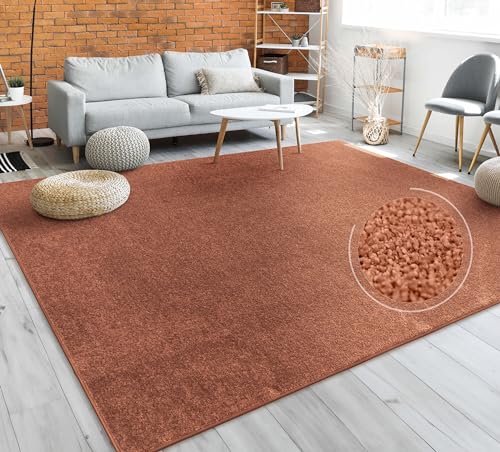 Paco Home Teppich Wohnzimmer Kurzflor Schlafzimmer Modernes Einfarbiges Muster Braun Rot Kupfer, Grösse:200 cm Quadrat von Paco Home