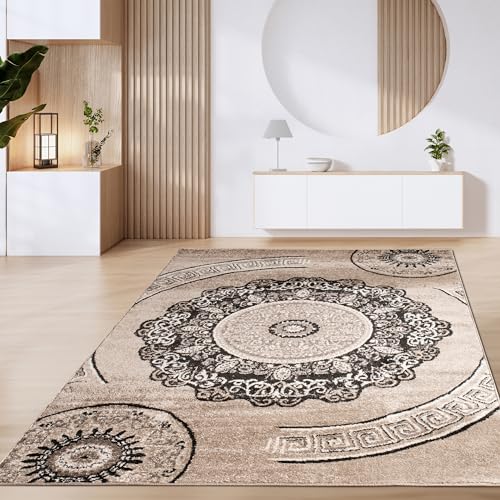 Paco Home Teppich Wohnzimmer Kurzflor Vintage Geometrische Moderne Muster Braun Beige, Grösse:160x220 cm, Farbe:Braun 8 von Paco Home
