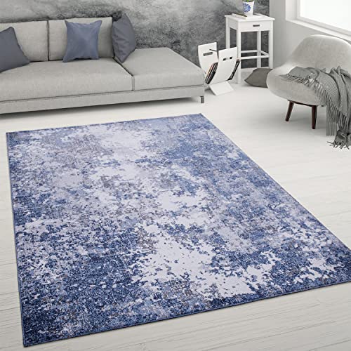 Paco Home Teppich Wohnzimmer Kurzflor Vintage Moderner Abstrakter Used-Look, Grösse:160x220 cm, Farbe:Blau von Paco Home