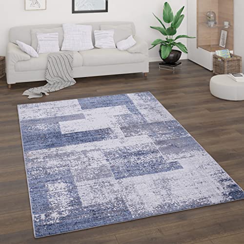 Paco Home Teppich Wohnzimmer Kurzflor Vintage Stil Abstrakt Modernes Geometrisches Rautenmuster Design, Grösse:160x220 cm, Farbe:Blau 2 von Paco Home