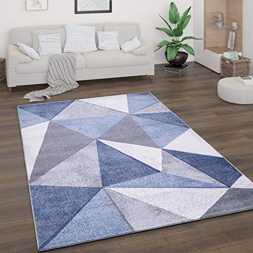 Paco Home Teppich Wohnzimmer Kurzflor Vintage Stil Abstrakt Modernes Geometrisches Rautenmuster Design, Grösse:60x100 cm, Farbe:Blau von Paco Home