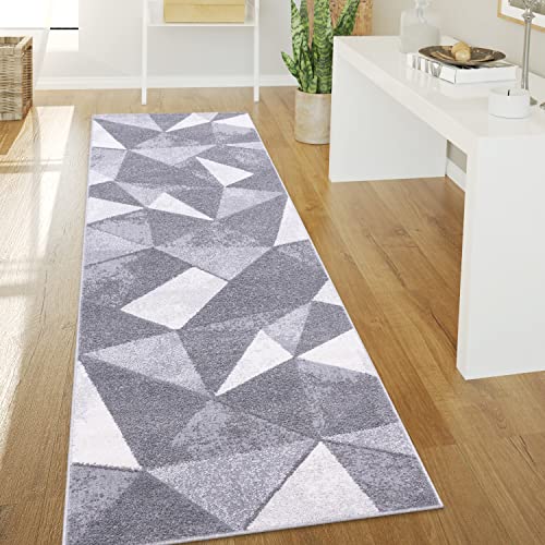 Paco Home Teppich Wohnzimmer Kurzflor Vintage Stil Abstrakt Modernes Geometrisches Rautenmuster Design, Grösse:80x150 cm, Farbe:Grau von Paco Home