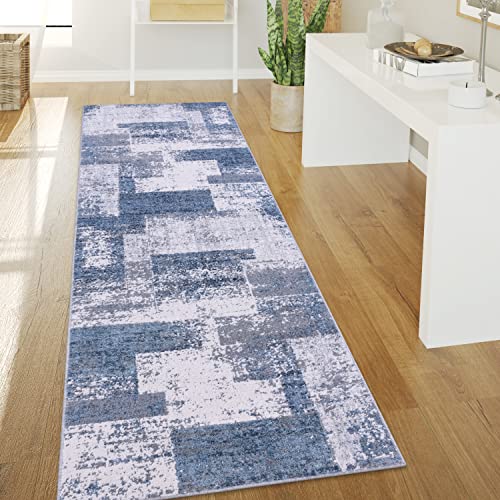 Paco Home Teppich Wohnzimmer Kurzflor Vintage Stil Abstrakt Modernes Geometrisches Rautenmuster Design, Grösse:80x300 cm, Farbe:Blau 2 von Paco Home