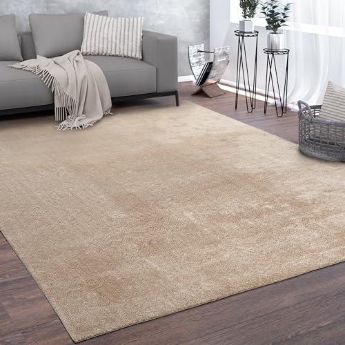 Paco Home Teppich Wohnzimmer Kurzflor Waschbar Weich rutschfest Modern Einfarbiges Muster Beige, Grösse:240x340 cm von Paco Home