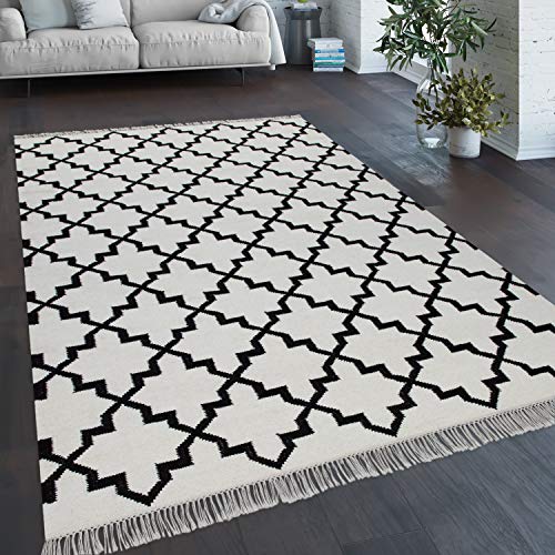 Paco Home Teppich Wohnzimmer Marokkanisches Muster Fransen Handgewebt Baumwolle Weiß Schwarz, Grösse:160x230 cm Paco Home Teppich Wohnzimmer Marokkanisches Muster Fransen Handgewebt Baumwolle Weiß Schwarz, Grösse:160x230 cm von Paco Home