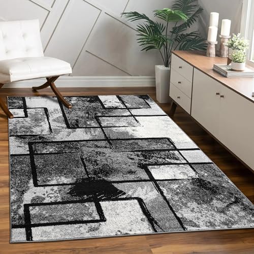 Paco Home Teppich Wohnzimmer Modern Kurzflor Abstrakt Gemälde Optik Schwarz Grau Anthrazit, Grösse:60x100 cm von Paco Home