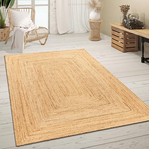 Paco Home Teppich Wohnzimmer Naturfaser Handgearbeitet Jute Meliert Modernes Muster Boho Stil, Grösse:160x230 cm, Farbe:Natur 6 von Paco Home