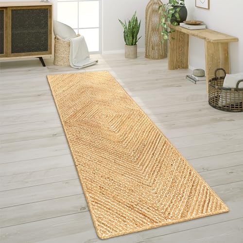 Paco Home Teppich Wohnzimmer Naturfaser Handgearbeitet Jute Meliert Modernes Muster Boho Stil, Grösse:60x100 cm, Farbe:Natur 5 von Paco Home