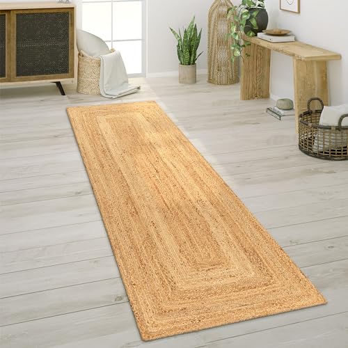 Paco Home Teppich Wohnzimmer Naturfaser Handgearbeitet Jute Meliert Modernes Muster Boho Stil, Grösse:80x250 cm, Farbe:Natur 6 von Paco Home