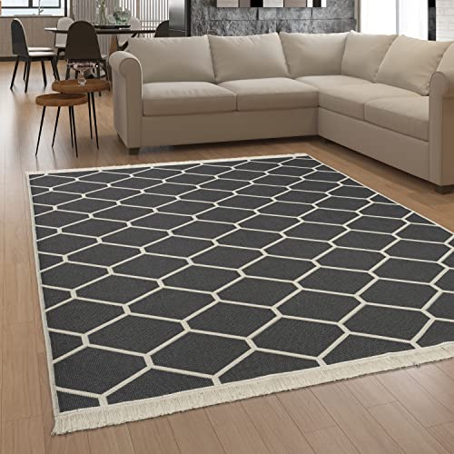 Paco Home Teppich Wohnzimmer Schlafzimmer Boho Design Waschbar Bis 30 Grad Skandinavisch Mit Fransen Wendbar Moderne Deko, Grösse:120x160 cm, Farbe:Anthrazit 5 von Paco Home
