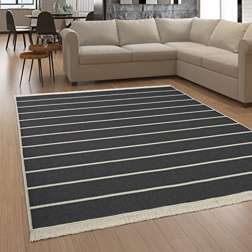Paco Home Teppich Wohnzimmer Schlafzimmer Boho Design Waschbar Bis 30 Grad Skandinavisch Mit Fransen Wendbar Moderne Deko, Grösse:60x180 cm, Farbe:Anthrazit von Paco Home