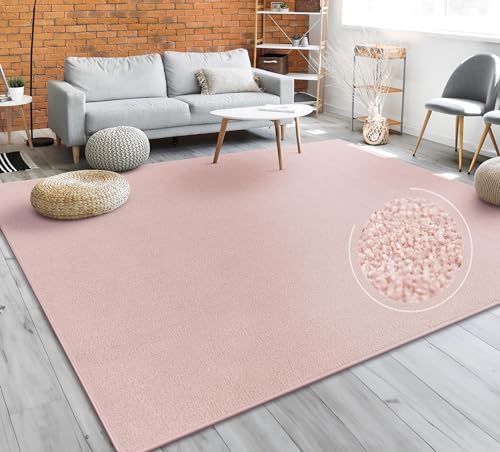 Paco Home Teppich Wohnzimmer Schlafzimmer Esszimmer Kurzflor Moderne Optik Einfarbig Pastell, Grösse:200 cm Quadrat, Farbe:Rosa von Paco Home