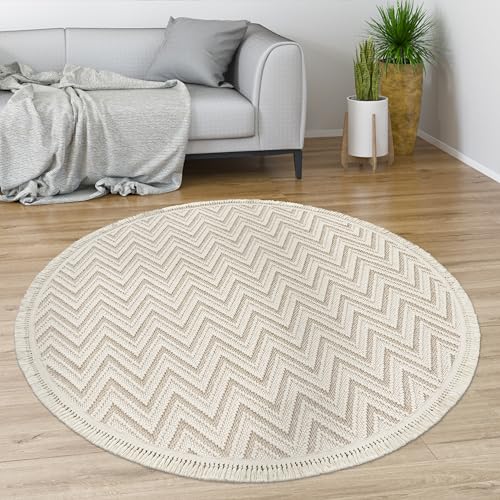 Paco Home Teppich Wohnzimmer Schlafzimmer Geometrisches Ethno Design Rauten Motiv Fransen Moderner Style, Grösse:120 cm Rund, Farbe:Creme 2 Paco Home Teppich Wohnzimmer Schlafzimmer Geometrisches Ethno Design Rauten Motiv Fransen Moderner Style, Grösse:120 cm Rund, Farbe:Creme 2 von Paco Home