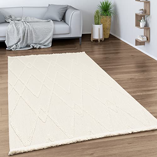 Paco Home Teppich Wohnzimmer Schlafzimmer Geometrisches Ethno Design Rauten Motiv Fransen Moderner Style, Grösse:80x150 cm, Farbe:Creme 5 von Paco Home