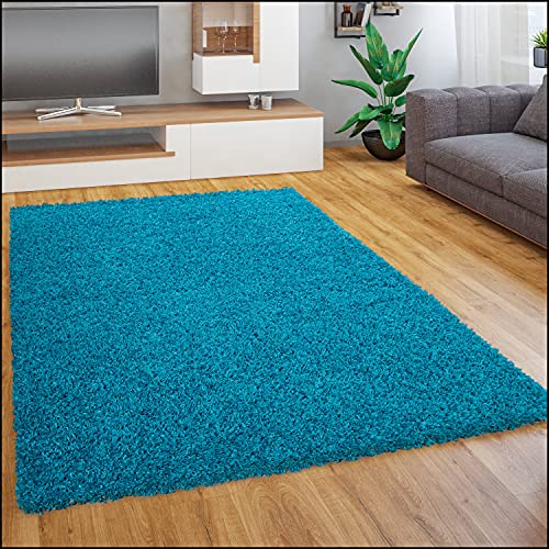 Paco Home Teppich Wohnzimmer Schlafzimmer Hochflor Shaggy Flokati Optik Einfarbiges Design Weich Flauschig Moderne Deko, Grösse:140x200 cm, Farbe:Türkis von Paco Home
