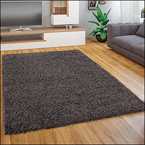 Paco Home Teppich Wohnzimmer Schlafzimmer Hochflor Shaggy Flokati Optik Einfarbiges Design Weich Flauschig Moderne Deko, Grösse:200 cm Quadrat, Farbe:Anthrazit von Paco Home