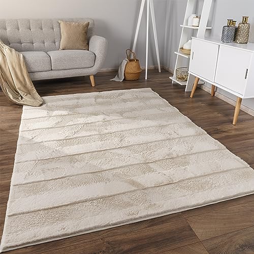 Paco Home Teppich Wohnzimmer Schlafzimmer Hochflor Skandinavisches Geometrisches Design Rautenmuster 3D Effekt Moderne Deko, Grösse:160x220 cm, Farbe:Creme 4 von Paco Home