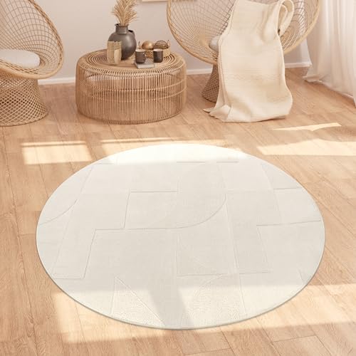 Paco Home Teppich Wohnzimmer Schlafzimmer Hochflor Skandinavisches Muster Boho Optik Weich Uni 3D Optik Abstrakt Waschbar Creme, Grösse:120 cm Rund Paco Home Teppich Wohnzimmer Schlafzimmer Hochflor Skandinavisches Muster Boho Optik Weich Uni 3D Optik Abstrakt Waschbar Creme, Grösse:120 cm Rund von Paco Home