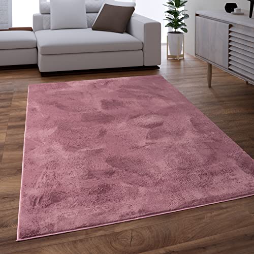 Paco Home Teppich Wohnzimmer Schlafzimmer Kunstfell Shaggy Hochflor In Waschmaschine Flauschig Soft Einfarbig Rosa Mauve, Grösse:140x200 cm von Paco Home