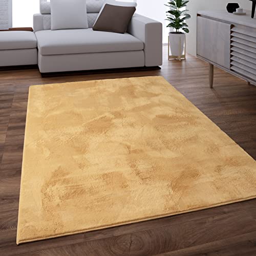 Paco Home Teppich Wohnzimmer Schlafzimmer Kunstfell Shaggy Hochflor Waschbar In Waschmaschine Flauschig Soft Einfarbig Gelb, Grösse:140x200 cm von Paco Home