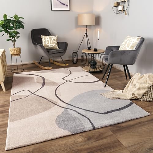 Paco Home Teppich Wohnzimmer Schlafzimmer Kurzflor Abstraktes Muster Geometrisch Regenbogen 3D Effekt Moderne Deko, Grösse:120x170 cm, Farbe:Creme 2 von Paco Home