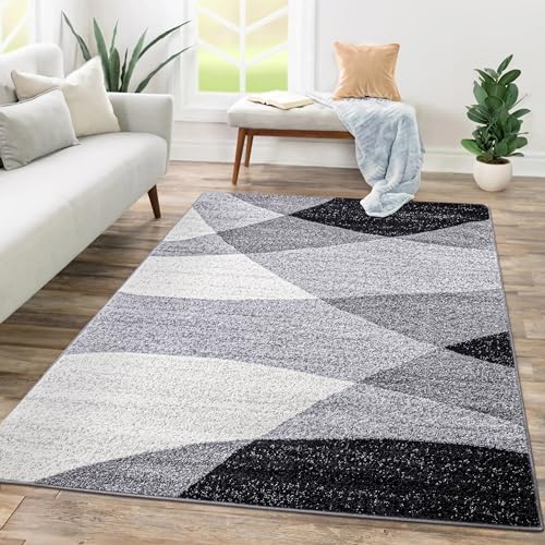Paco Home Teppich Wohnzimmer Schlafzimmer Kurzflor Abstraktes Muster Geometrisches Design Wellen Motiv Moderne Deko, Grösse:120x170 cm, Farbe:Grau 2 von Paco Home