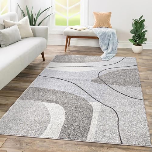 Paco Home Teppich Wohnzimmer Schlafzimmer Kurzflor Abstraktes Muster Geometrisches Design Wellen Motiv Moderne Deko, Grösse:200x280 cm, Farbe:Beige von Paco Home