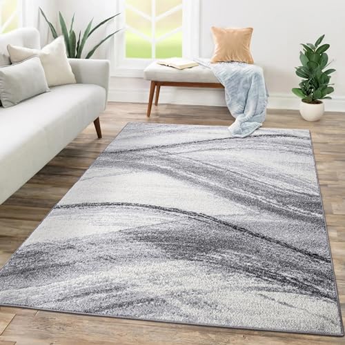 Paco Home Teppich Wohnzimmer Schlafzimmer Kurzflor Abstraktes Muster Geometrisches Design Wellen Motiv Moderne Deko, Grösse:80x150 cm, Farbe:Grau von Paco Home