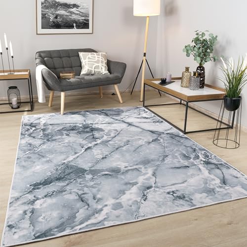 Paco Home Teppich Wohnzimmer Schlafzimmer Kurzflor Abstraktes Muster Mamor Optik Moderne Deko Waschbar, Grösse:160x220 cm, Farbe:Grau 2 von Paco Home