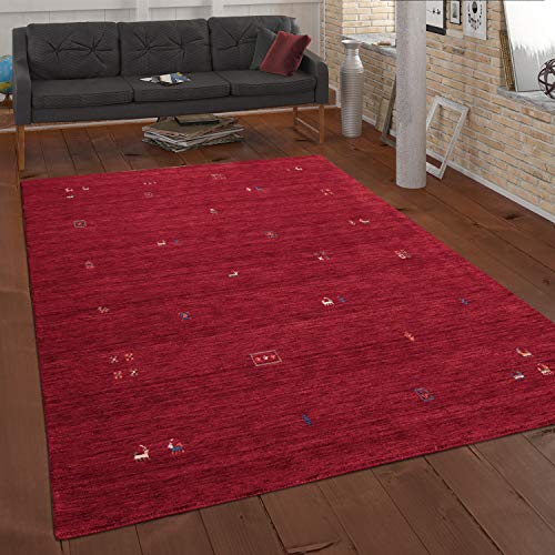 Paco Home Teppich Wohnzimmer Schlafzimmer Kurzflor Ethno Design Geometrisches Muster Handgearbeitet Gabbeh Moderne Deko, Grösse:120x170 cm, Farbe:Rot von Paco Home