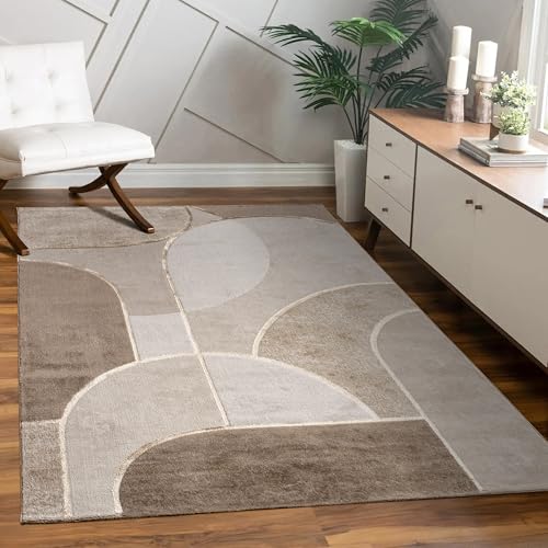 Paco Home Teppich Wohnzimmer Schlafzimmer Kurzflor Geometrisches Muster Bogen Abstraktes Design 3D Optik Moderne Deko Beige Creme, Grösse:80x150 cm von Paco Home
