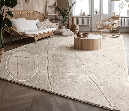 Paco Home Teppich Wohnzimmer Schlafzimmer Kurzflor Modernes Skandinavisches Muster Rauten Motiv Flauschig 3D Grau Anthrazit, Grösse:160x220 cm, Farbe:Creme 2 von Paco Home