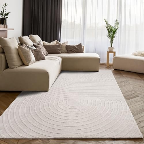 Paco Home Teppich Wohnzimmer Schlafzimmer Skandinavisches modernes Design mit Glanzdetails 3D Effekt Luxuriös Boho Soft-Touch Creme beige, Grösse:80x300 cm von Paco Home