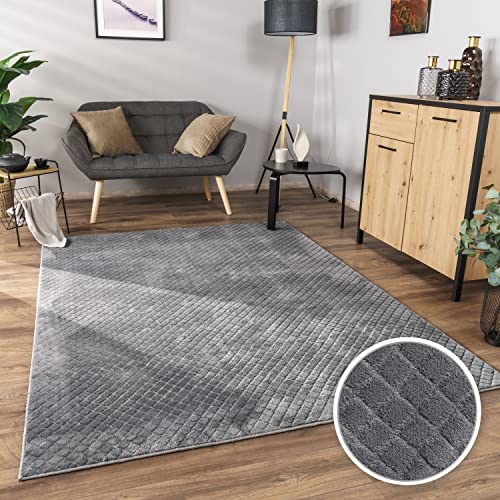 Paco Home Teppich Wohnzimmer Schlafzimmer Kurzflor Skandinavisches Boho Design Geometrisches Rauten Muster 3D Effekt Einfarbig, Grösse:60x100 cm, Farbe:Anthrazit von Paco Home