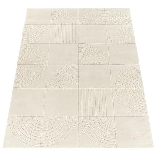 Paco Home Wohnzimmerteppich, Moderner Kurzflor in Creme, 3D Muster, weich, pflegeleicht, Design Teppich, Schlafzimmer, geometrisch, Grösse:80x150 cm von Paco Home