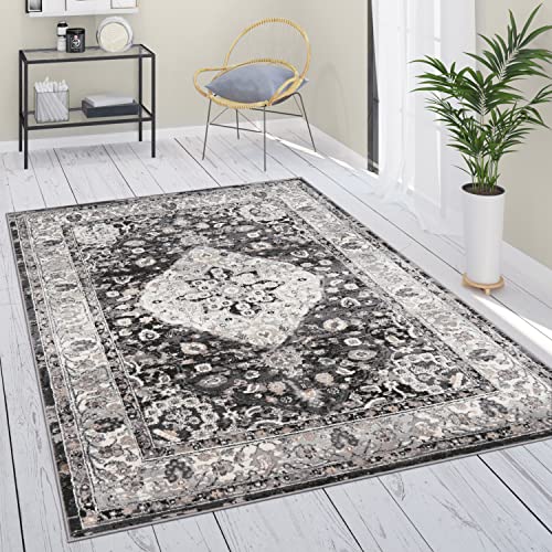 Paco Home Teppich Wohnzimmer Schlafzimmer Kurzflor Vintage Optik Orientalisch Moderne Ornamente Mandala Stil Bordüre, Grösse:160x220 cm, Farbe:Schwarz 4 von Paco Home