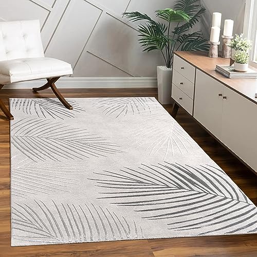 Paco Home Teppich Wohnzimmer Schlafzimmer Kurzflor Palmen Muster Blätter Florales Design Einfarbig Regenbogen Geometrisch, Grösse:160x230 cm, Farbe:Grau 2 von Paco Home