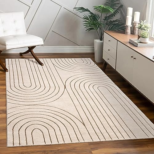 Paco Home Teppich Wohnzimmer Schlafzimmer Kurzflor Palmen Muster Blätter Florales Design Einfarbig Regenbogen Geometrisch, Grösse:240x340 cm, Farbe:Creme von Paco Home