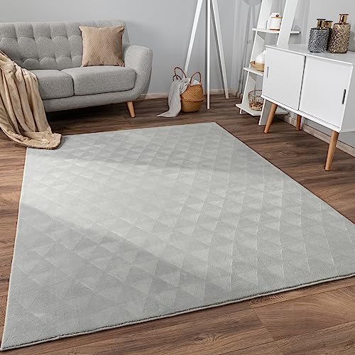 Paco Home Teppich Wohnzimmer Schlafzimmer Kurzflor rutschfest Skandinavisches Boho Design Einfarbig Geometrisch 3D Effekt Modern, Grösse:160x220 cm, Farbe:Grau 2 von Paco Home