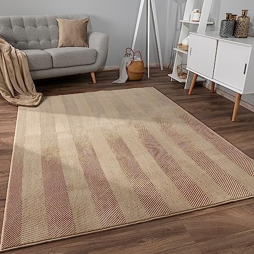 Paco Home Teppich Wohnzimmer Schlafzimmer Kurzflor rutschfest Skandinavisches Boho Design Einfarbig Geometrisch 3D Effekt Modern, Grösse:200x280 cm, Farbe:Beige von Paco Home