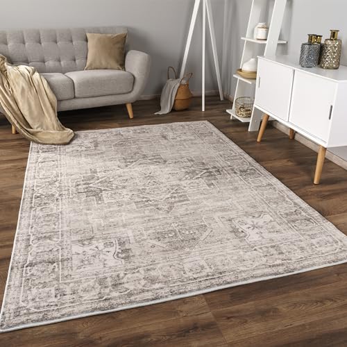 Paco Home Teppich Wohnzimmer Schlafzimmer Kurzflor rutschfest Weich Vintage Orientalisch Mandala Modern Bordüre Ornament, Grösse:120x160 cm, Farbe:Beige 2 von Paco Home